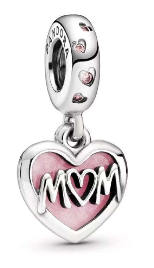 Colgante Corazón Rosa Mom Te Amo Mamá 100% Plata