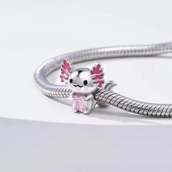 Charm ajolote corazón rosa de plata s925